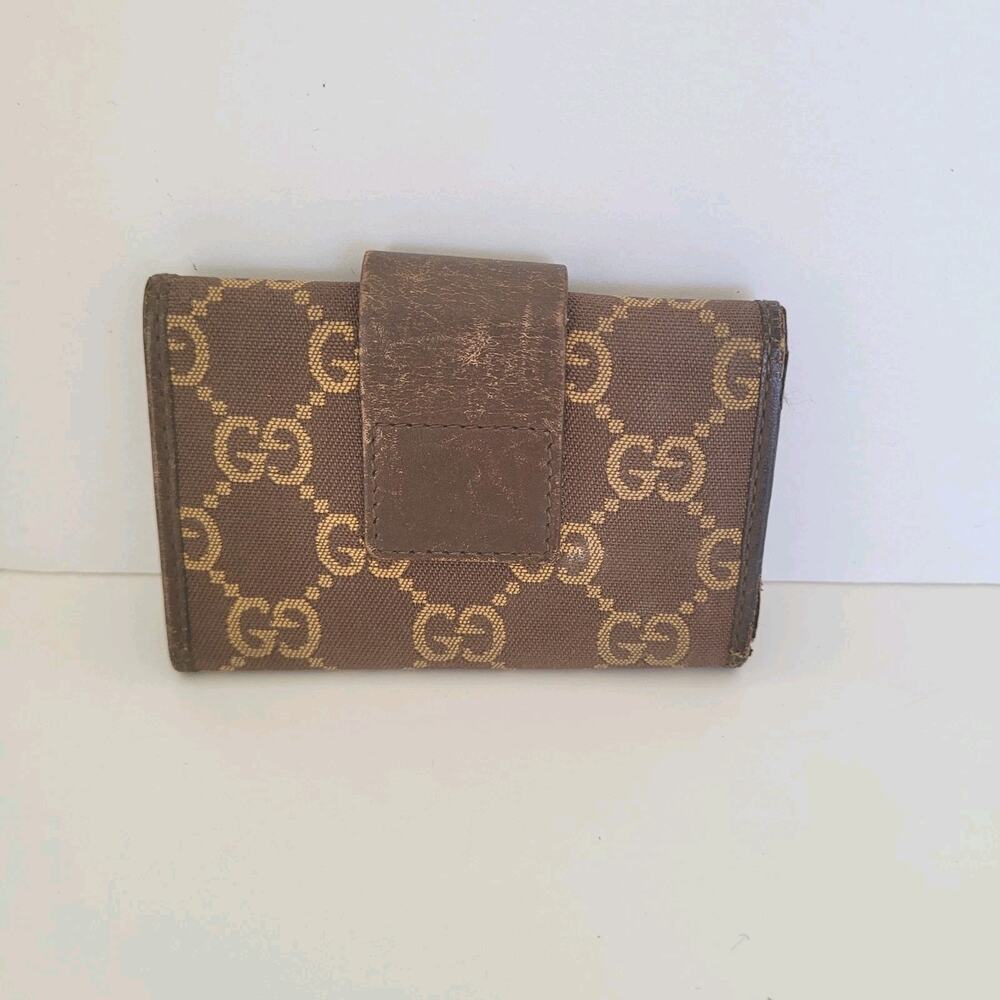 GUCCI GG Logo Plate Key Holder Wallet Case Leather Canvas Small Unisex Brown - Picture 2 of 10